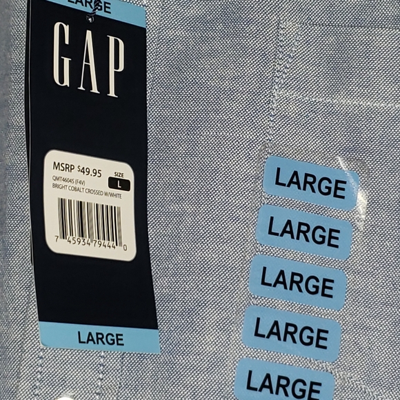 NWT GAP Men's Large Bright Cobalt w/ white long sleeved button down shirt - Picture 3 of 11